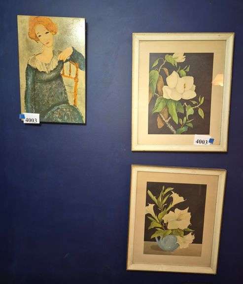 Two vintage framed prints, Modigliani wall hanging