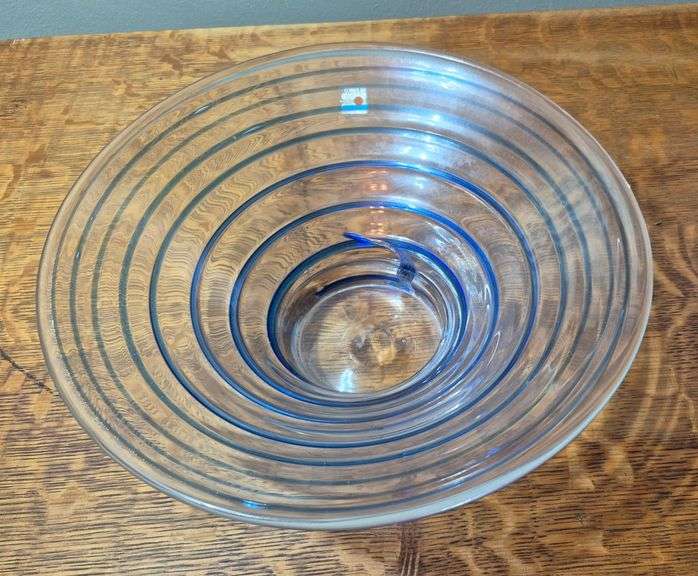 Blenko blue swirl glass bowl