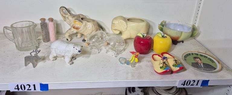 Shakers, figurines, small elephant planters, Etc