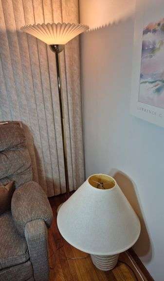 Brass floor lamp, ceramic table lamp