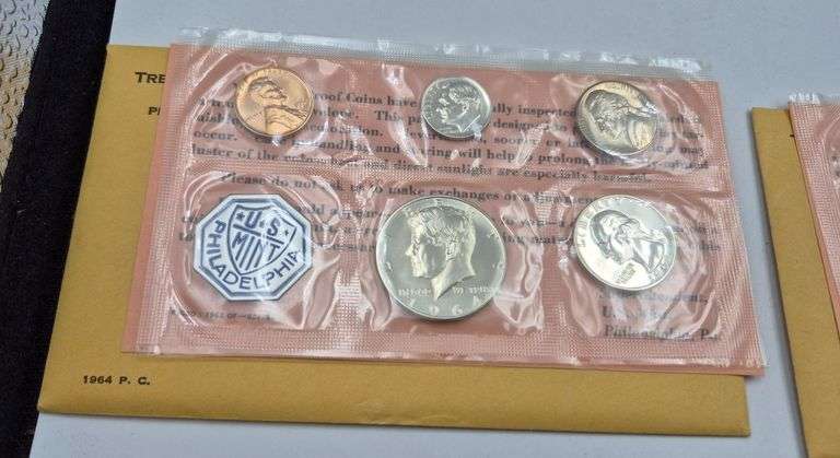 Two 1964 United States Mint Proof Sets in envelopes