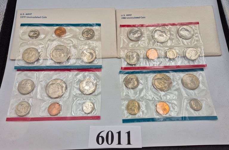 1979 and 1980 US Mint Uncirculated Coin Sets in envelopes