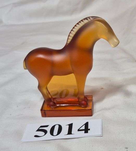 Amber crystal Lalique "Cheval Tang" (Tang Horse) paperweight