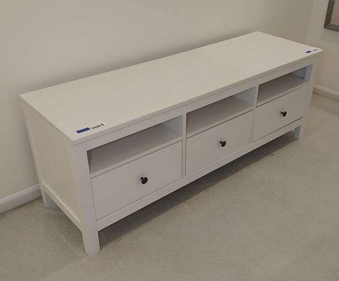 White painted 3 drawer media or mudroom cabinet