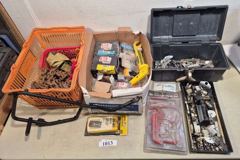 Chain, ratchet straps, hardware, toolbox, Etc