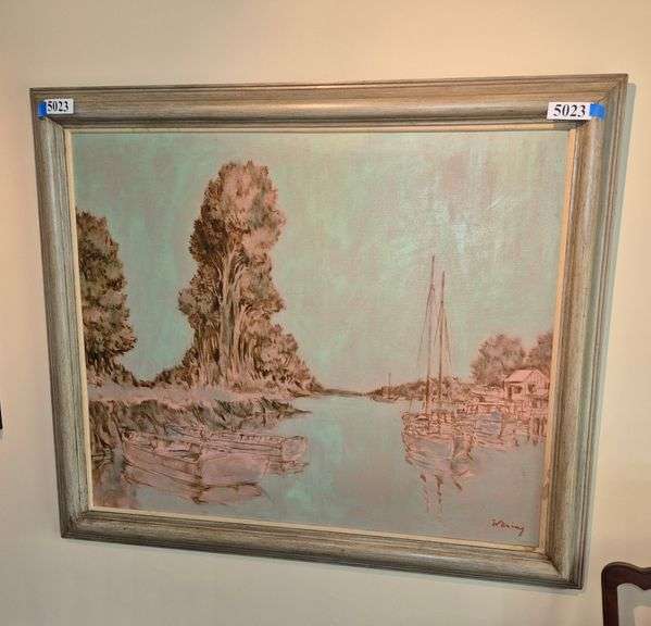 Large framed artist signed painting on canvas