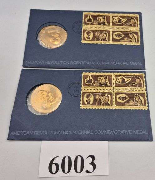 Two 1972 American Revolution Bicentennial Commemorative Medal and Stamp Sets