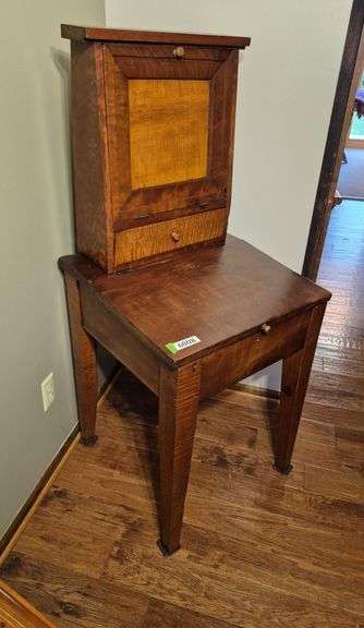 Unusual antique curly Maple and Cherry Plantation desk