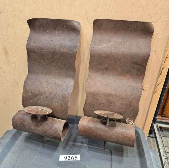 Pair of metal wall hanging candle sconces