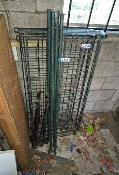 Green coated metal restaurant style shelves and uprights