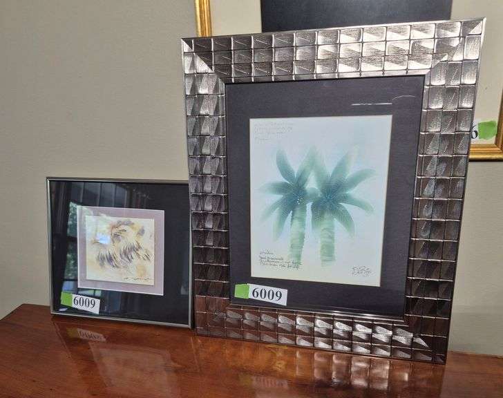 Framed artist signed Eagle Painting on rice paper, framed artist signed palm tree painting with haik