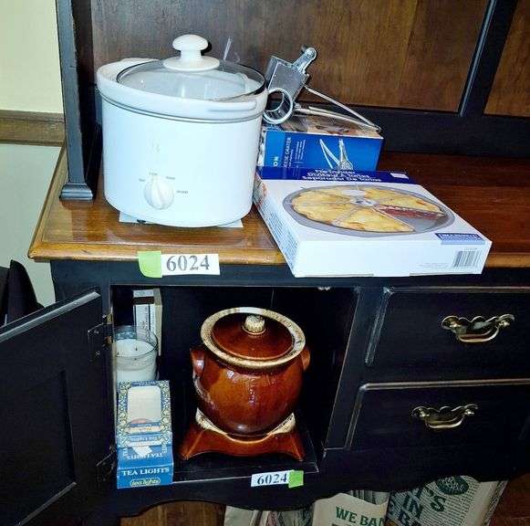 Hull Brown drip glaze bean pot with warmer, dip crock pot, cheese grater, candles, Etc