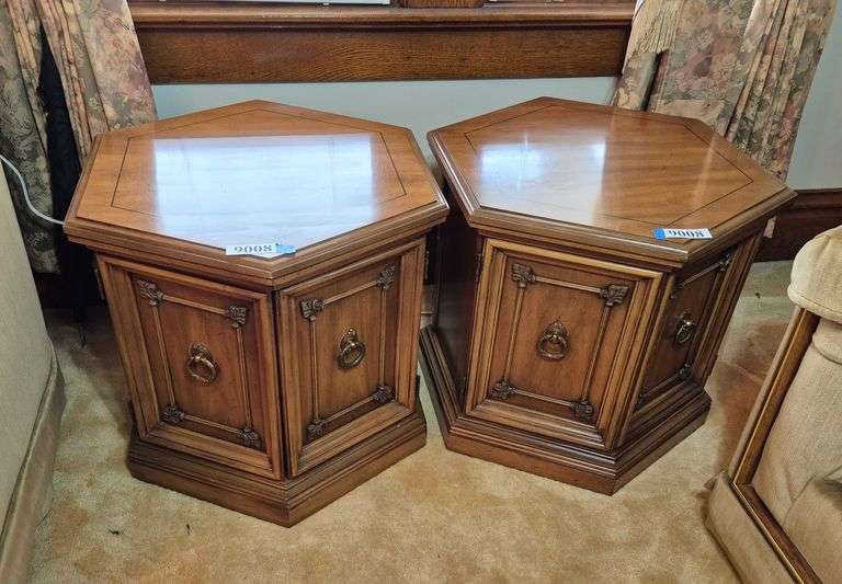 Pair of hexagonal cabinet end tables