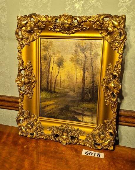 Antique oil painting on canvas in ornate gold frame