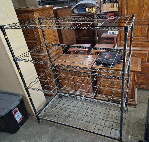 Black restaurant style shelving unit