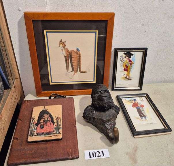 Framed wall hangings, ape coat hook