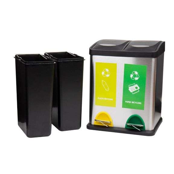 Mind Reader Dual Recycling Bin, Kitchen Trash Can, Garbage Bin, Lid