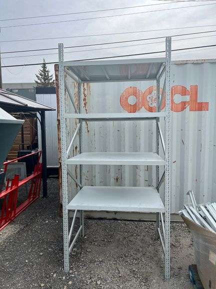 APPROX 9FT 3X4 FT SHELVES 2 UPRIGHTS 4 SHELFS 8 BRACKET