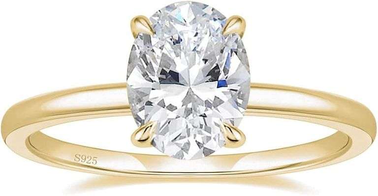 EAMTI 3CT 925 Sterling Silver Gold Engagement Rings Oval Cut Solitaire Cubic Zirconia CZ Wedding Pro