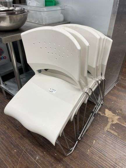 6PC. WHITE PLASTIC SITTING CHAIRS