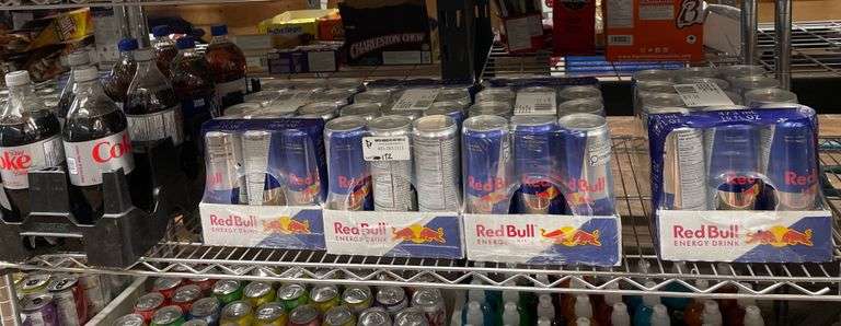 *SHELF* OF 473ML REDBULLS + DIET COKE & BRISK (1L)
