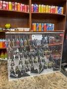SMALL PLASTIC DISPLAY CASE WITH ASSORT. SIZE MENS RINGS