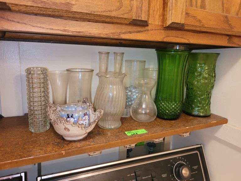 Various Glass Vases in Laundry Room