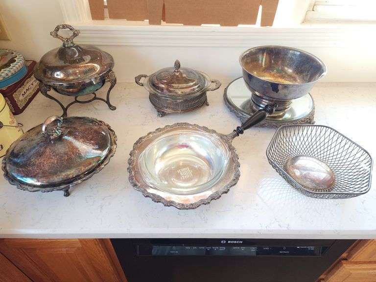 Gorham / Unmarked Silverplate & Pyrex Serving items. Kitchen