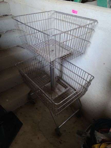 Rolling Metal Wire Basket Stand in Barn