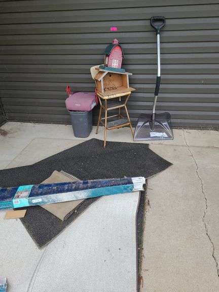 Cosco Chair, Snow Shovel and Rugs on Front Porch