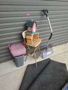Cosco Chair, Snow Shovel and Rugs on Front Porch