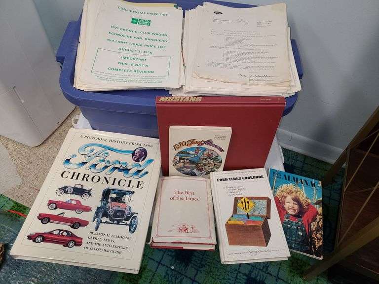 Bin of Ford Memorabilia, Spec Sheets, Confidential Inter-Company Info.  Bsmt