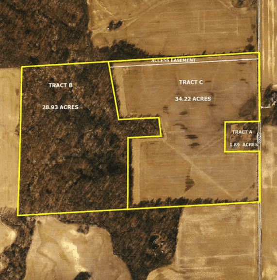 65 Acre Farm offered in 3 Individual Tracts of 1.89ac Land, 28.93ac Wooded, and 34.22ac Tillable