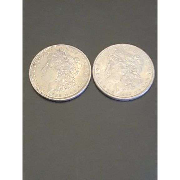 Two Morgan Silver Dollars - 1886 P, 1889 P - No Mint Mark, Silver Coin Set