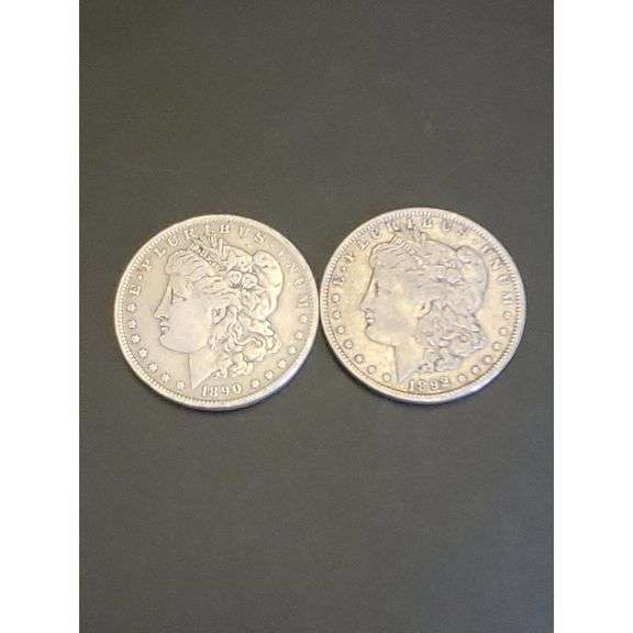 United States Mint Morgan Silver Dollars - 1890-O, 1892-O, .900 Silver, Circulated Two-Coin Set, Sil