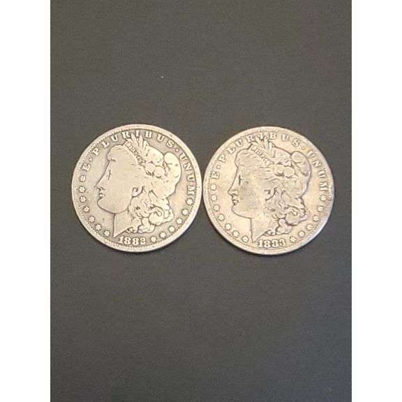 US Mint Morgan Silver Dollars - 1882 O, 1883 S - Two Coin Set, Silver