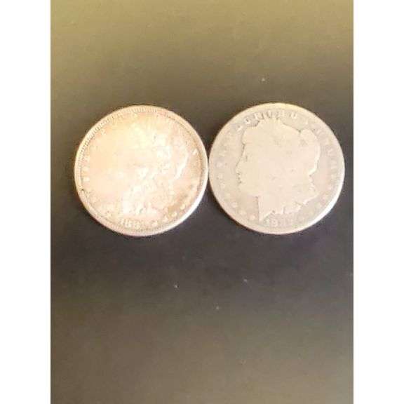 United States Mint Morgan Silver Dollars - 1881 S, 1882 No Mint Mark - Silver