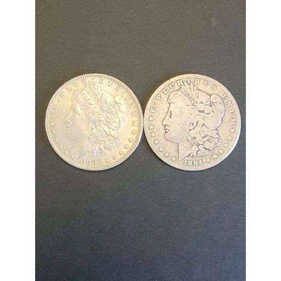 Morgan Silver Dollars - 1883 O & 1884 O - US One Dollar Coins, Silver