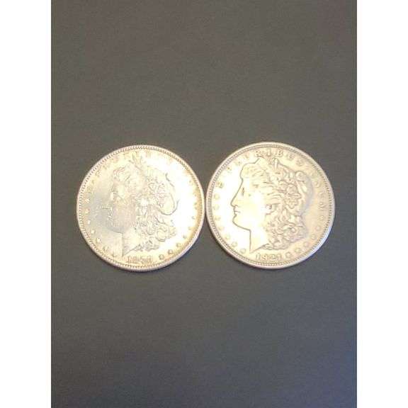 US Mint Morgan Silver Dollars 1878 S and 1921 D - 90% Silver, Two Coin Set