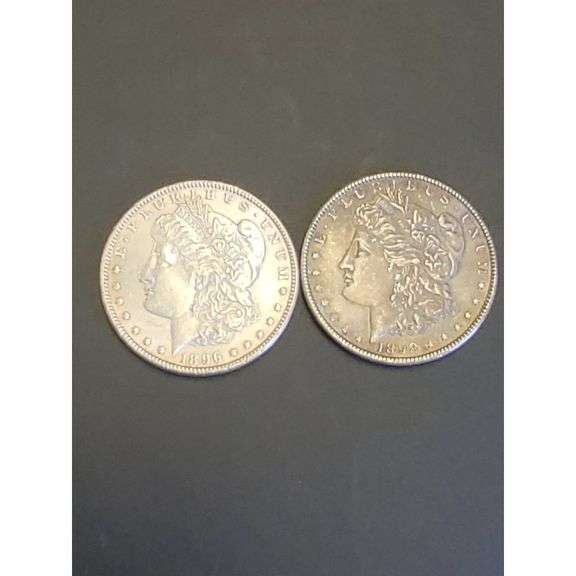 Morgan Silver Dollar US Mint Two-Coin Set - 1896 P, 1898 P, 90% Silver, Circulated