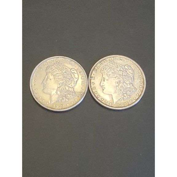 Two Morgan Silver Dollars 1921 P - Silver US Coins