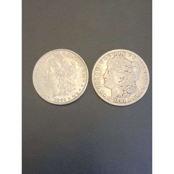 Morgan Silver Dollar Pair - 1880 O & 1881 O, 90% Silver, Circulated