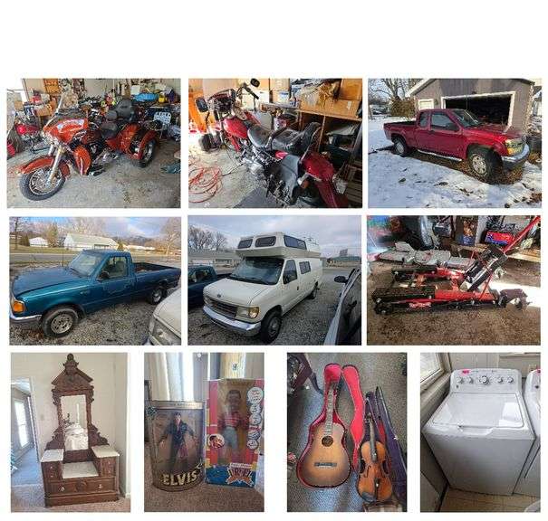 Harley Davidson Motorcycles, Pickup Trucks, Camper, Antique Furniture, Vintage Collectibles, Tools, Appliances and More