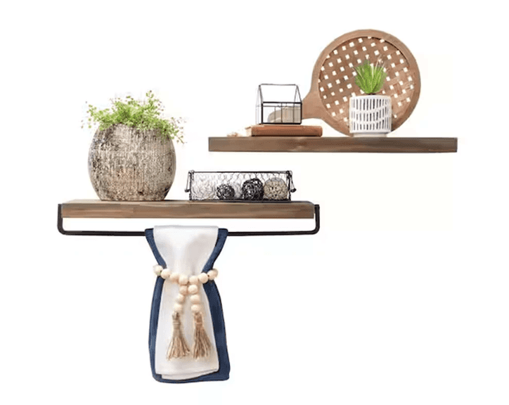 Bid x 118 NEW IN BOX DHD2022DW – Set of 2 Dark Wood True Floating 24" x 5.5" Wall Shelves with One Towel Bar