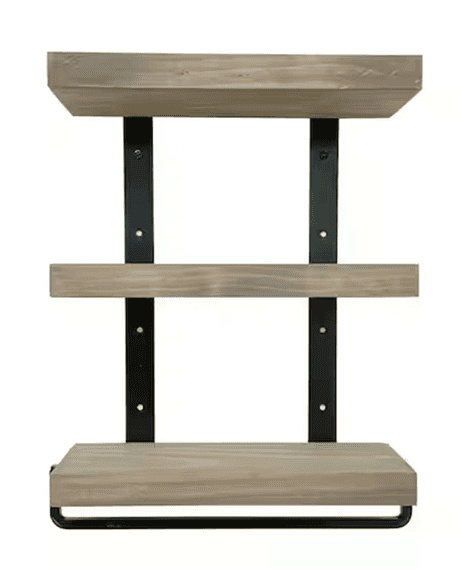 Bid x 180 NEW IN BOX DHD3211GR - 16" Industrial 3-Tier Floating Shelf Grey Stained Pine Wood
