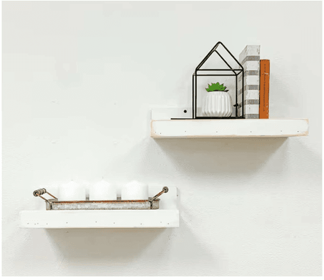 Bid x 51 NEW IN BOX DHD1316WH – Set of 2 White 16" x 6" x 3.5" Rustic Floating Wall Shelves