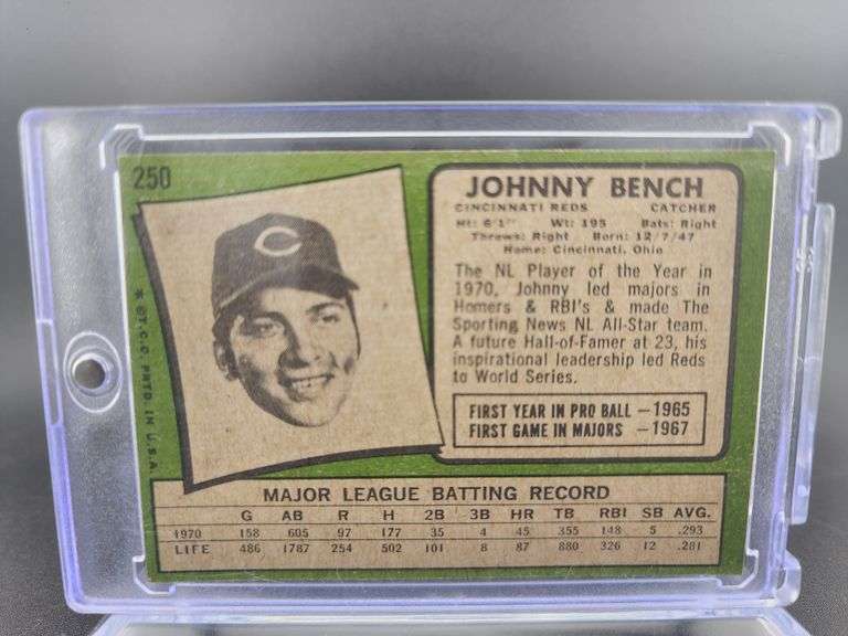 1971 Reds Johnny Bench Baseball Card