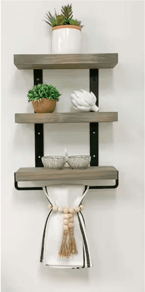 Bid x 180 NEW IN BOX DHD3211GR - 16" Industrial 3-Tier Floating Shelf Grey Stained Pine Wood