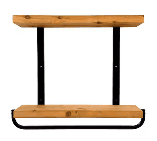 Bid x 9 NEW IN BOX S-2TR24L-TB - Rustic Industrial 24inch Light Wood 2-tier Floating Shelf with Towel Bar