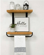 Bid x 79 NEW IN BOX S-2TR20L-TB - Rustic Industrial 20inch Light Wood 2-tier Floating Shelf with Towel Bar